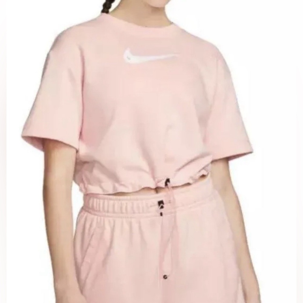 Nike Light Pink Cropped Tee size medium women adjustable waist